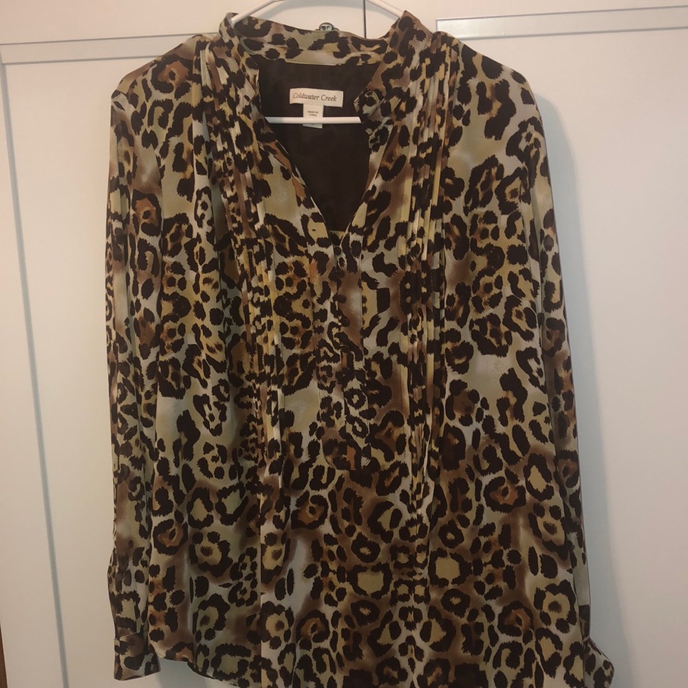 Coldwater Creek Slimming Portafino  Cheetah Blouse